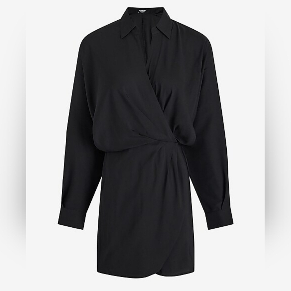 Express Black Long-Sleeve Wrap Mini Dress